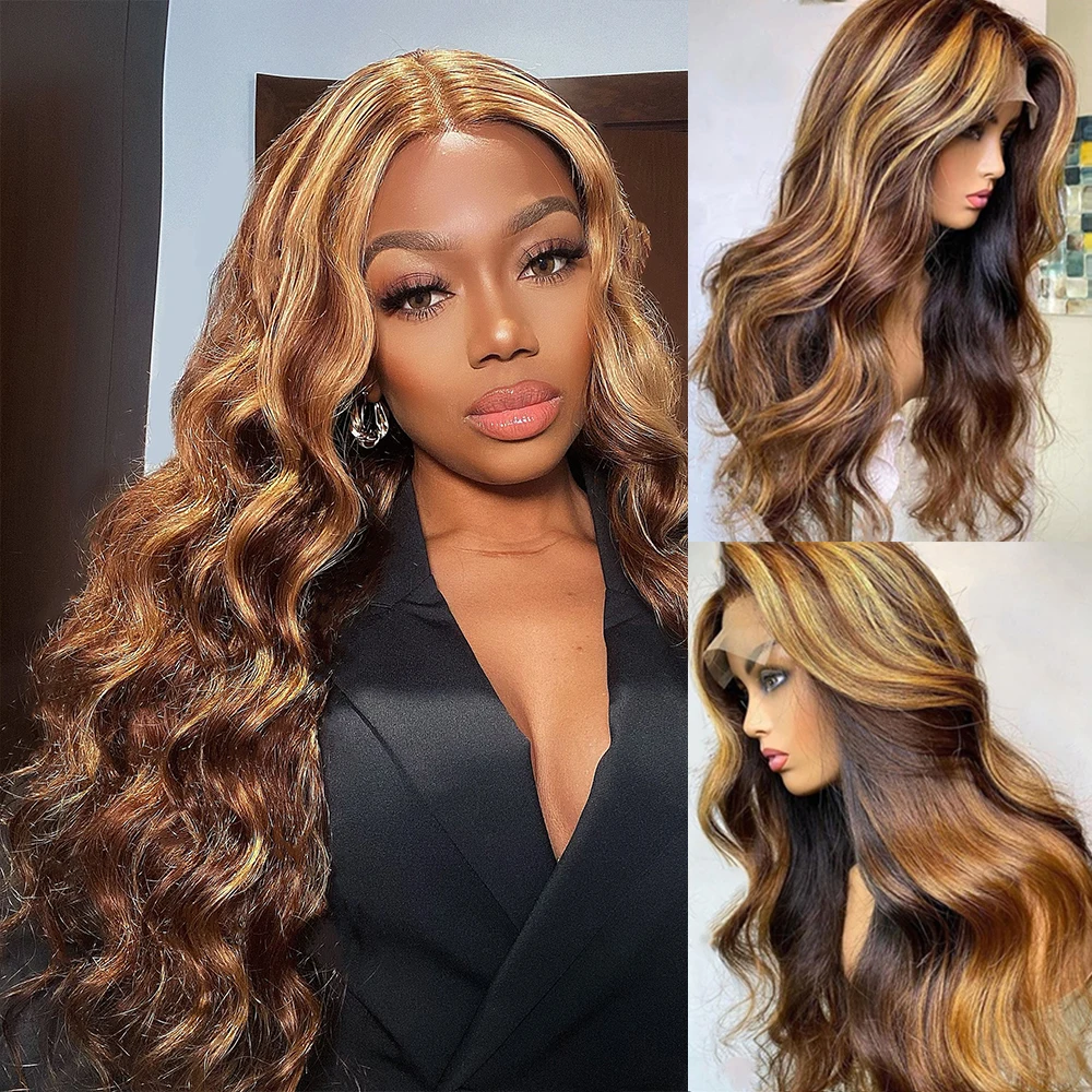 

30 Inch Highlight Wig Human Hair Body Wave Lace Front Wigs For Women 13x1 T Part 4/27 Brazilian Honey Blonde Hd Lace Frontal Wig
