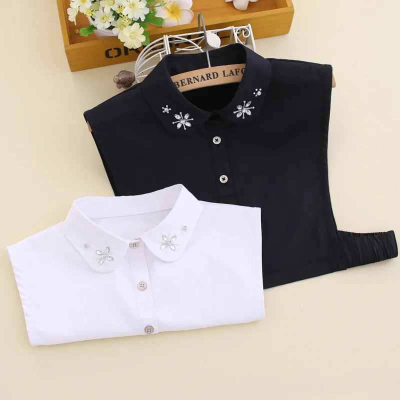 

2021 Fashion White Shirt Fake Collar for Women Detachable Collar Lapel Shirt Vintage Rhinestone False Collar Mujer Gift Tops
