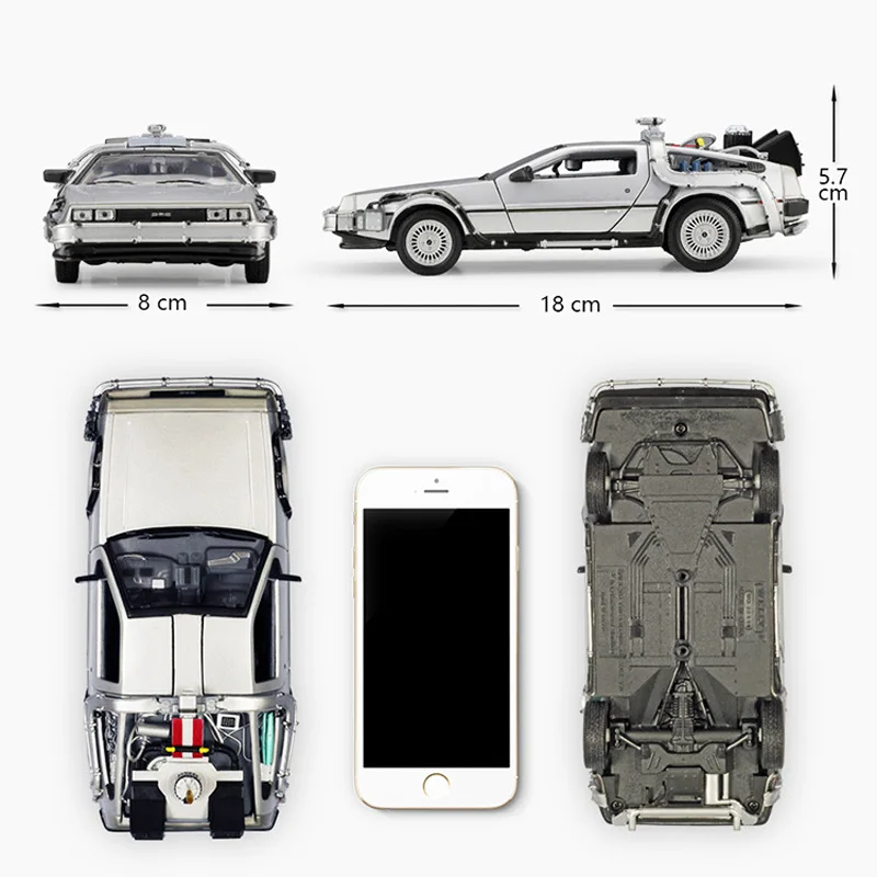 1/24 Scale Back To The Future Cars Model Diecast Simulation DMC-12 Delorean Time Machine Cars Toys Metal Cars Model Collection