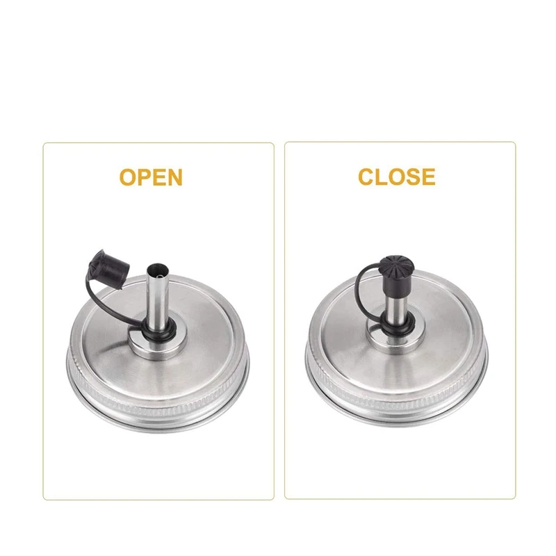 

6PCS Stainless Steel 70mm Regular Mouth Mason Jar Pour Spout Lids with Plastic Caps for Olive Oil Cocktail Dispenser