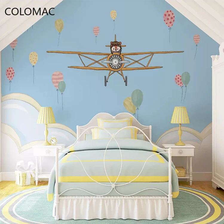 

Colomac Custom 3d Children's Room Boy Cartoon Airplane Bedroom Cartoon Background Wall Children's Wallpaper Dropshipping