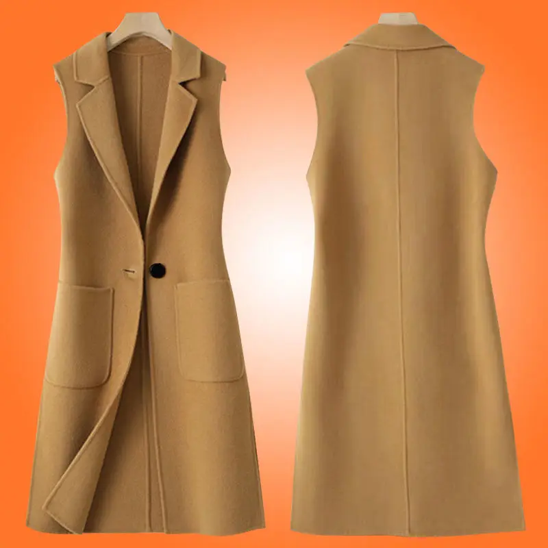 

Women New 2021 Spring Autumn Long Wool Vest Jacket Female Elegant Casual Warm Waistcoat Vintage Outwear Chalecos Para Mujer H17