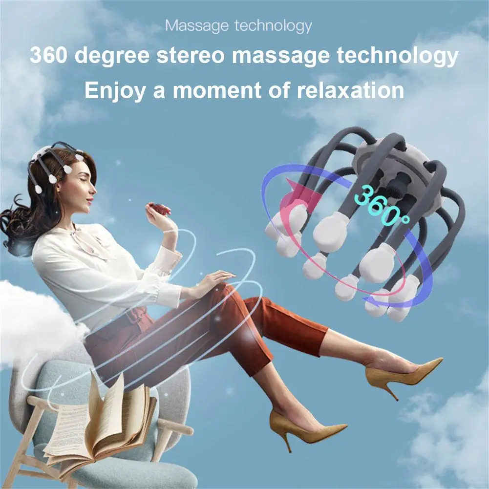 

Electric Octopus Claw Scalp Massager Stress Relief Therapeutic Head Scratcher Hair Stress Relief Hands-Free USB Rechargeable