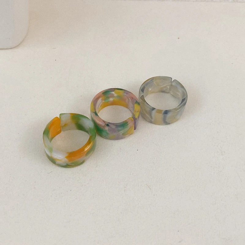 

2020 New Vintage Transparent Acrylic Resin Gradient Colorful Minimalist Geometric Opening Rings for Women Girls Jewelry