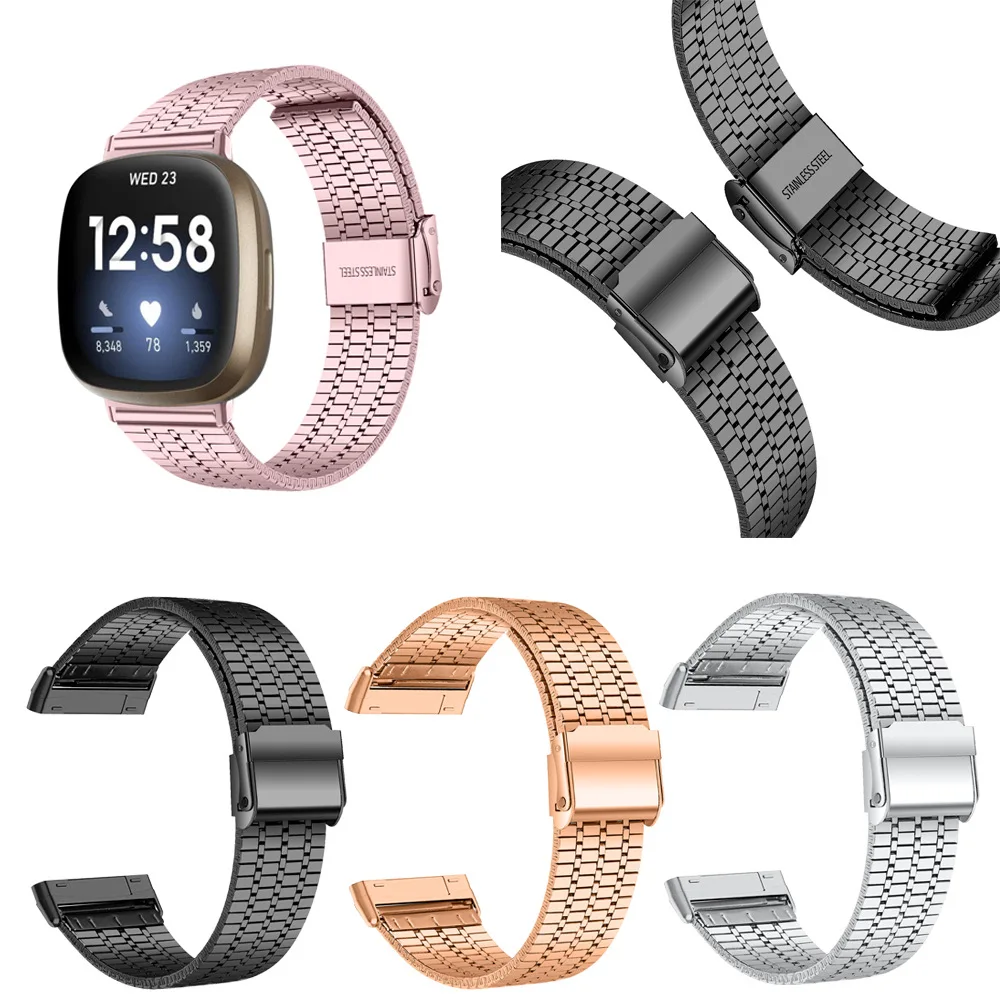 

Браслет из нержавеющей стали под розовое золото для Fitbit Versa, 3 ремешка