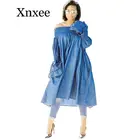 Женское свободное джинсовое платье, Повседневное платье с оборками и длинным рукавом