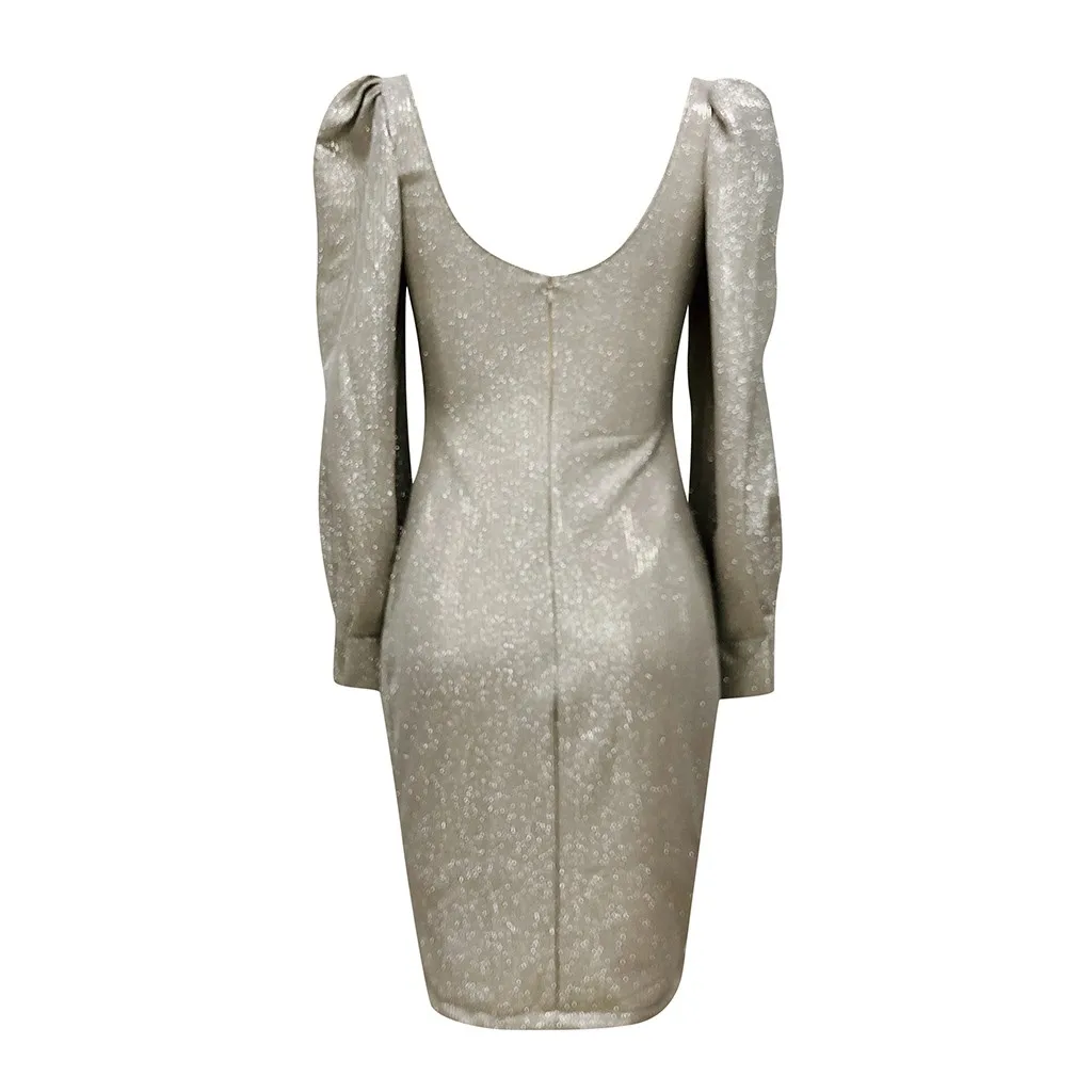 Женское Новое Сверкающее платье с блестками женское тонкое рукавами фонариками