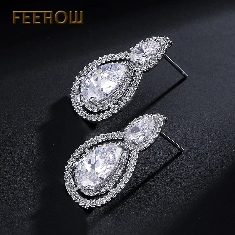 Женские серьги пусеты FEEHOW элегантные с цирконием подарочные FWEP043|stud earrings|women stud