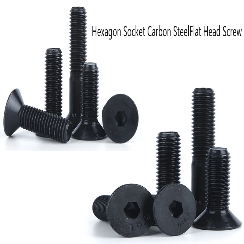 

10/25/50/100pcs M2 M2.5 M3 M4 Carbon steel Bolt DIY Hexagon Hex Socket Flat Head Screw Black Furniture screws