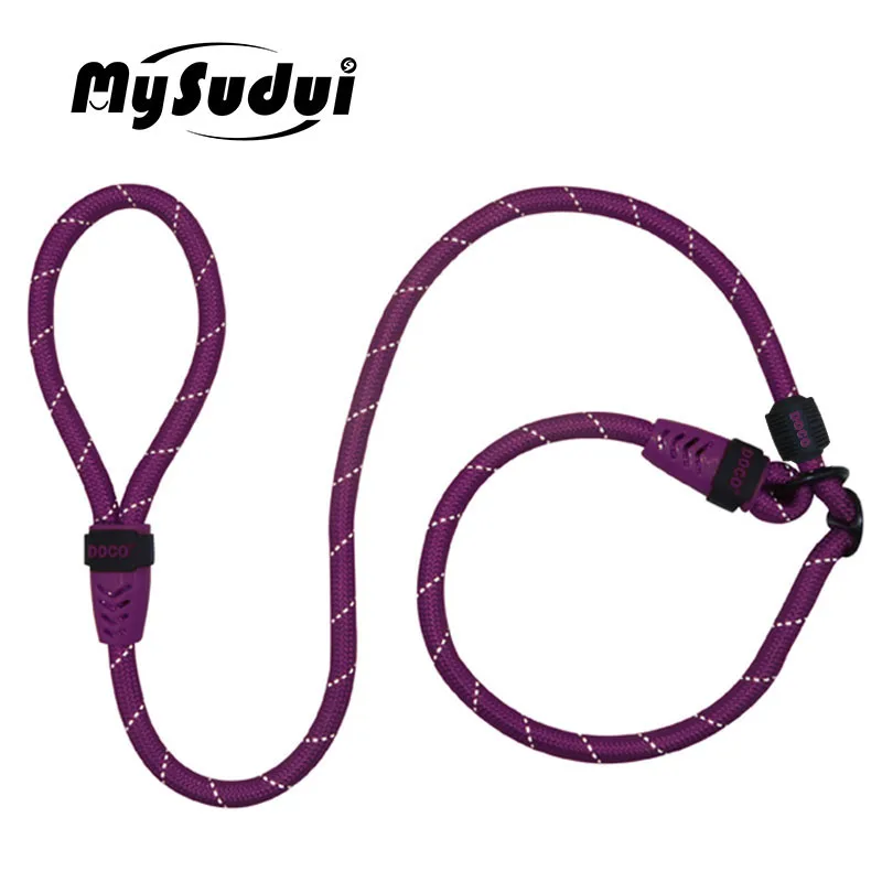 purple MySudui Светоотражающий Поводок для собак, нейлоновый ремень для собак, поводок для бега светится в темноте, поводок для домашних животных, черный питбультерьер - Цвет: purple