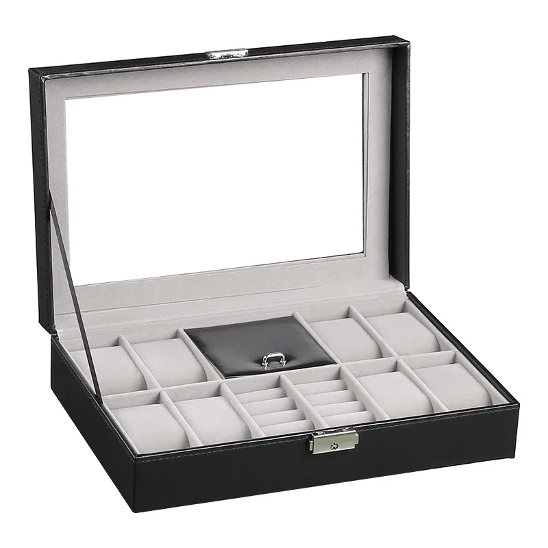 

8 slots luxury fashion men home black color pu leather watch box top quality watch storage box for men Watches 200802-28