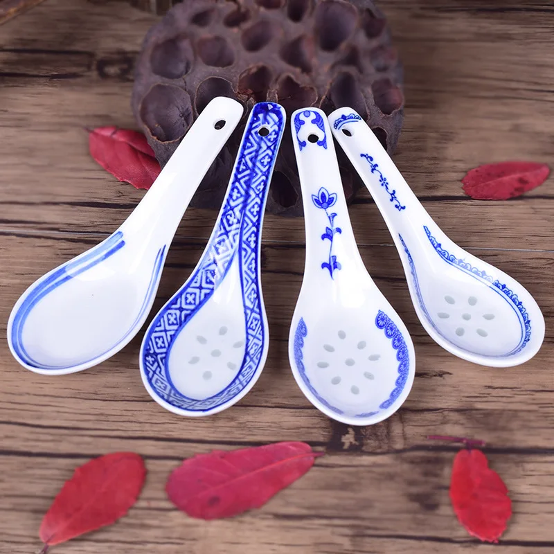 

China Chinese Style Ceramic Spoon Blue And White Soup Spoons Chinese Porcelain Ceramics Spoon Kitchen Tableware