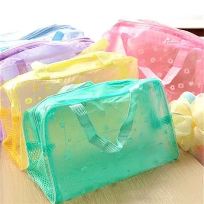 

New 5 color waterproof PVC cosmetic storage bag women transparent organizer for Makeup pouch compression Travelling Bath bags
