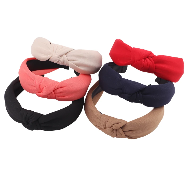 Зимний ободок сплошной цвет ткань повязка на волосы с крестиком голову для