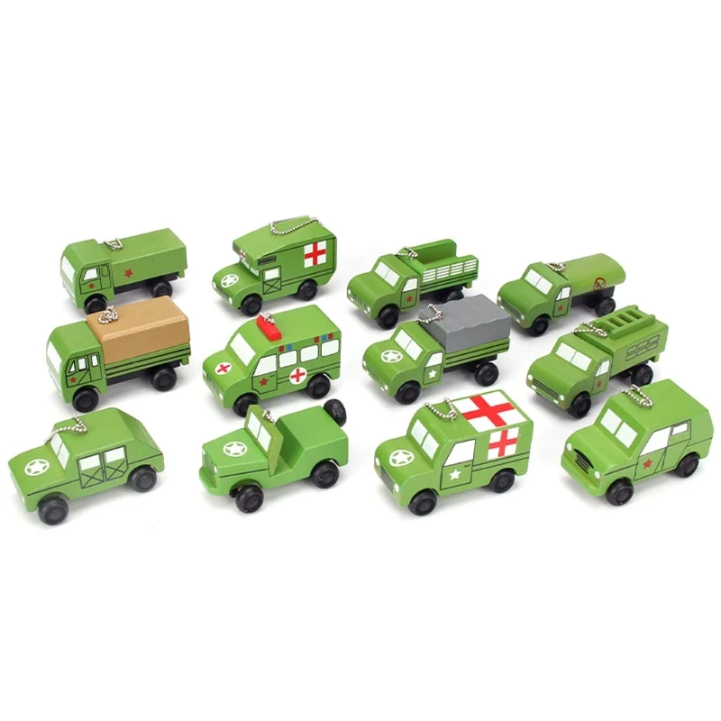 

12pcs/set Wooden Mini Aircraft/Engineering Vehicles/Cars/Military Vehicles Model