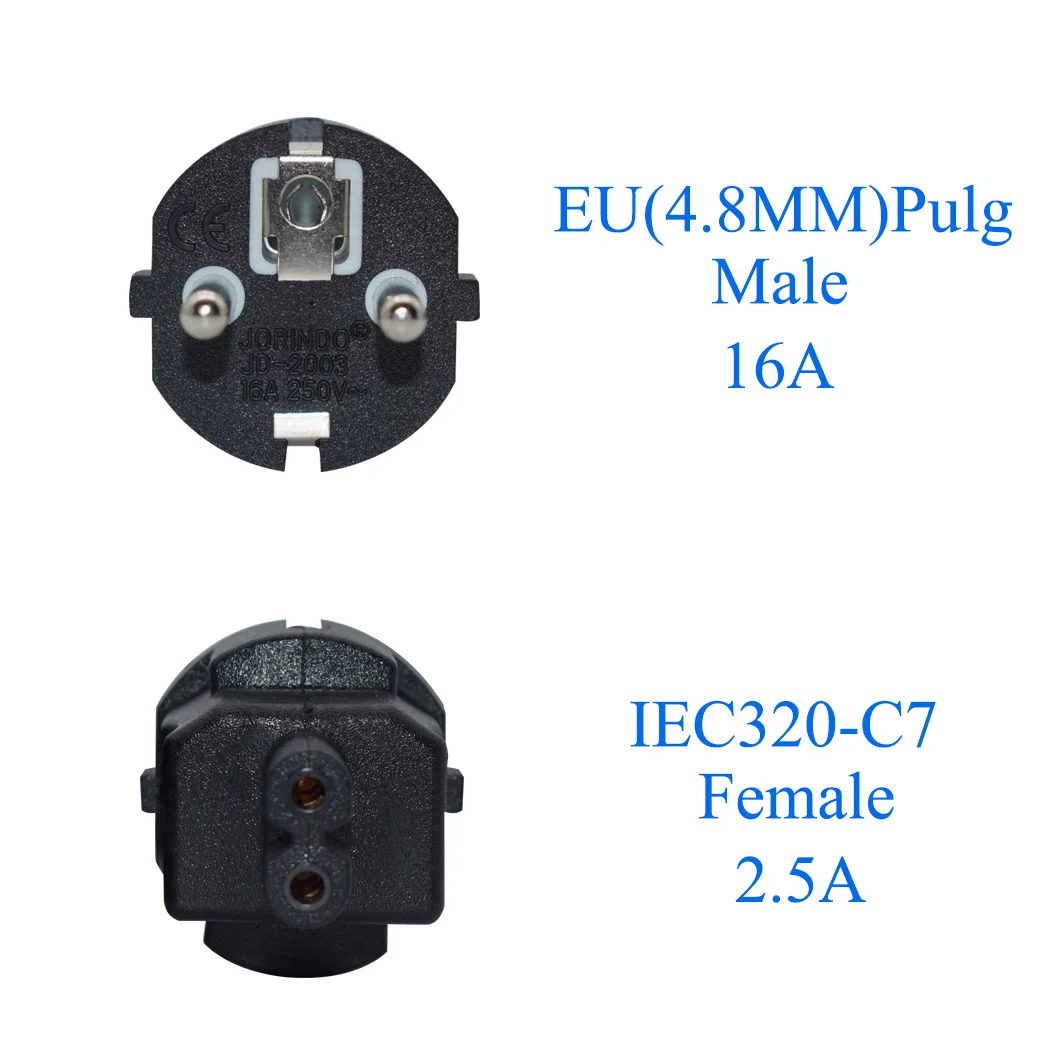 Адаптер питания JORINDO EU к IEC320 C7 AC немецкий стандарт 2 зубца 8 фигурке отверстия