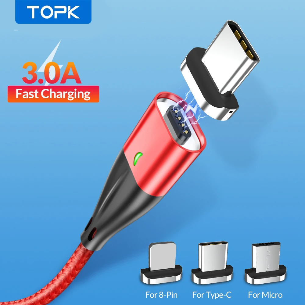 Кабель для зарядки магнитный TOPK AM61 USB Type A/ C/ Micro USB/ Lightning черный/ красный/