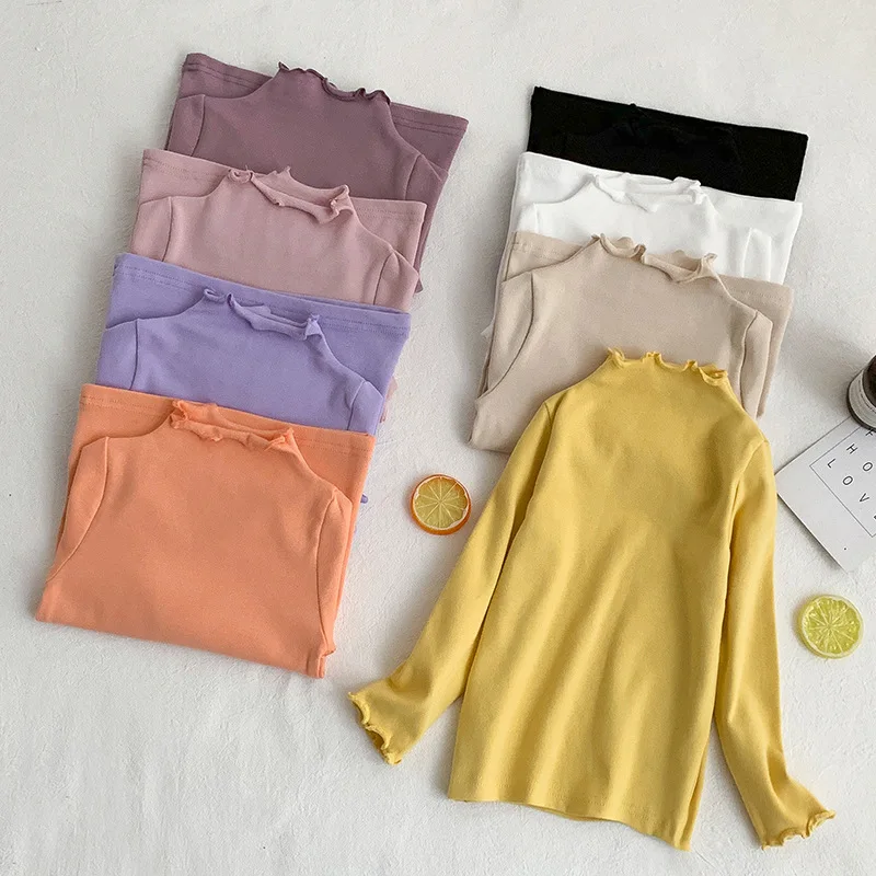 

Girls Long Sleeve T-shirts Kids Cotton Tops Teenagers Solid Color Clothes 1 To 10Yrs Children's Korean Style Clothing