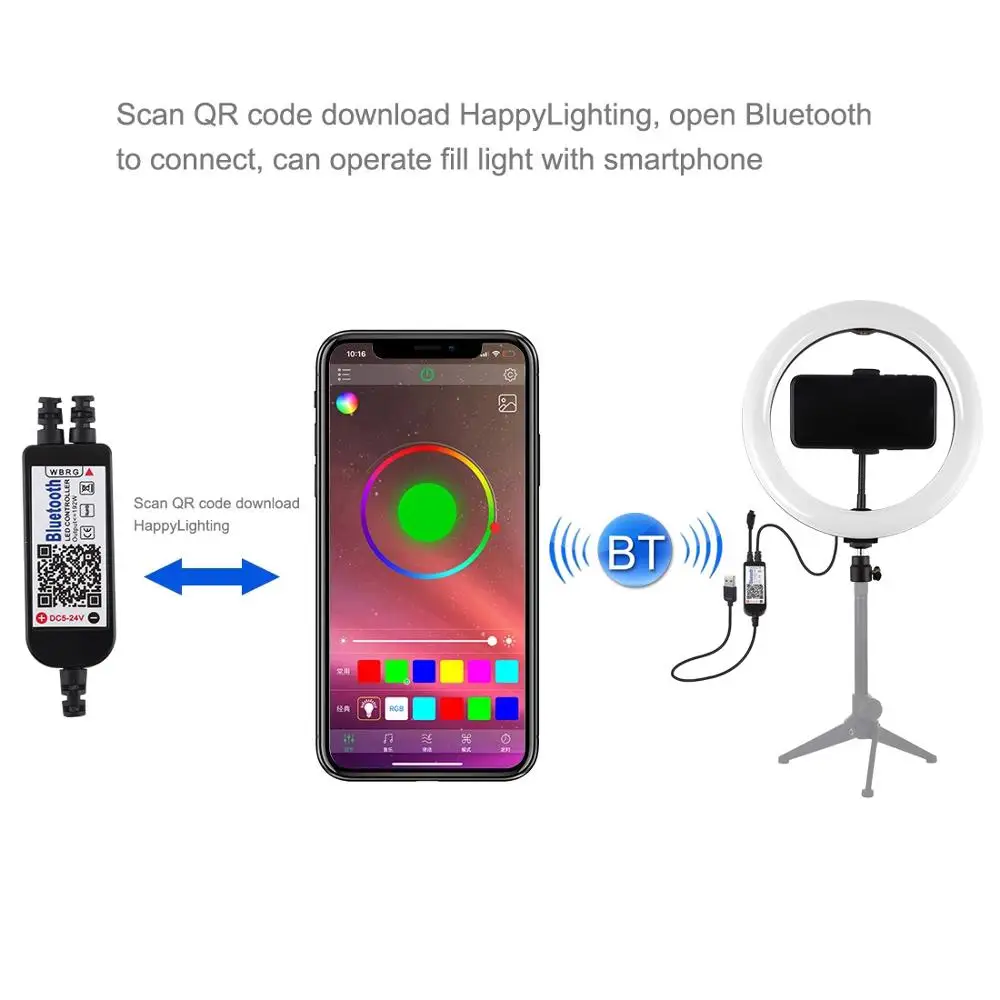 MAMEN 10-дюймовый кольцевой светильник 26 см RGB светодиодный с регулируемой яркостью
