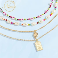 korean fashion boho colorful pearl necklaces for women retro cute geometry love heart pendants necklaces girls aesthetic jewelry