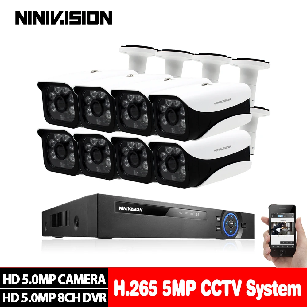 HD 5MP H.265 видео наблюдения 8 камера s комплект камеры безопасности для CCTV Крытый