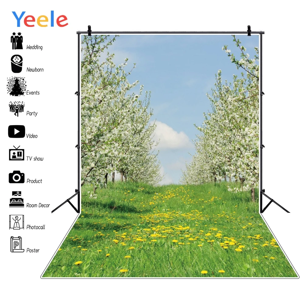 

Фон для студийной фотосъемки с изображением весеннего леса цветущего дерева цветов травы детской портретной фотографии