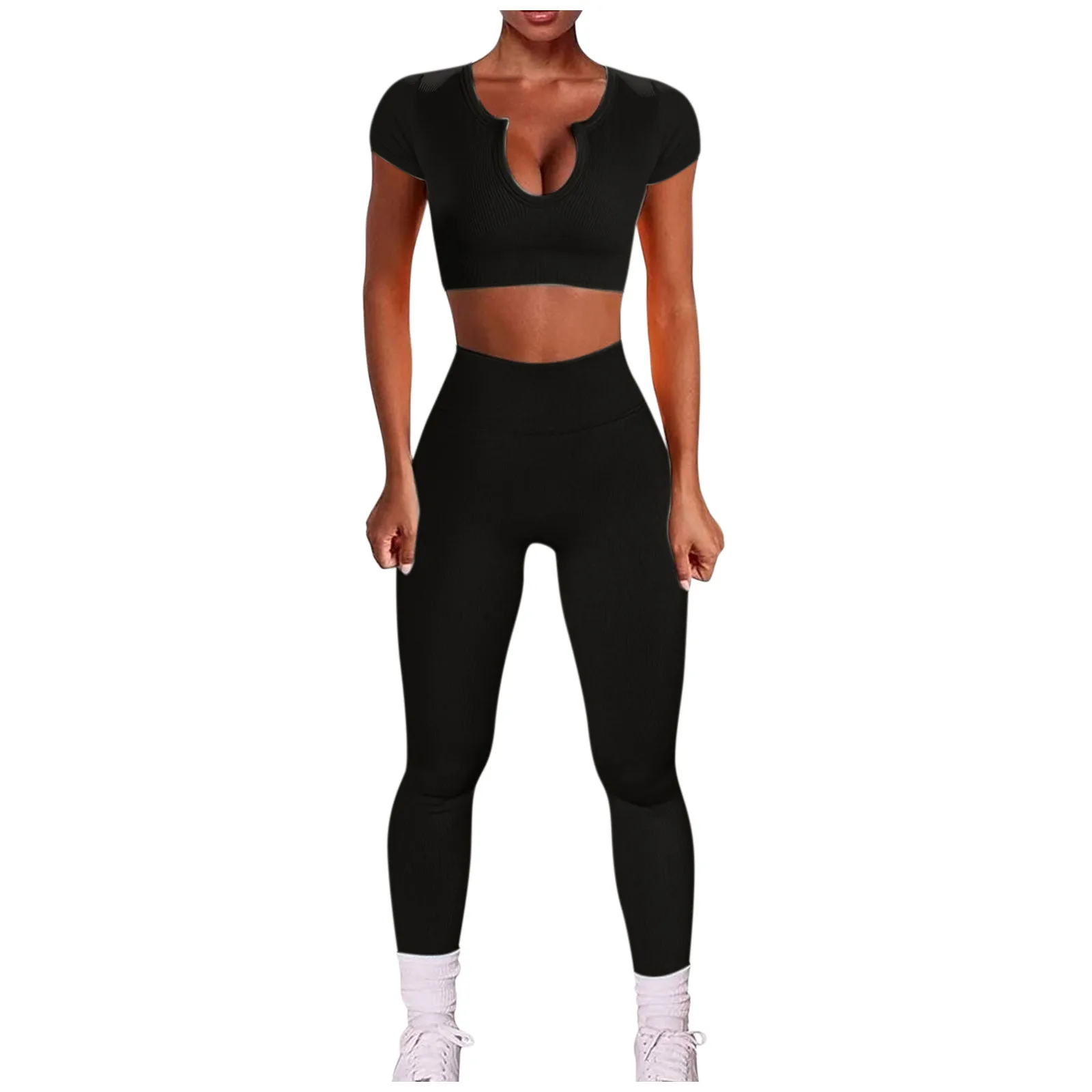 

Seamles Sport Set Women Solid Two 2 Piece Crop Top T-shirt Bra Legging Sportsuit Workout Outfit Fitness Wear Yoga Gym Sets