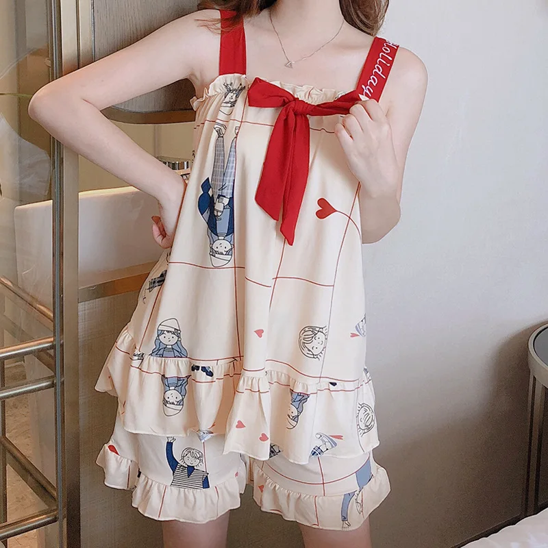 

Creation 101 summer vest pajamas ladies sling two-piece suit home clothes cute Japanese style can be worn outside sleepwear