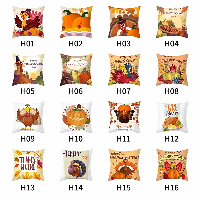 

Happy Thanksgiving Cushion Cover Pumpkin Turkey Pillowcase Sofa Cushions Autumn Maple Leaf Decorative Pillow Covers 45X45cm