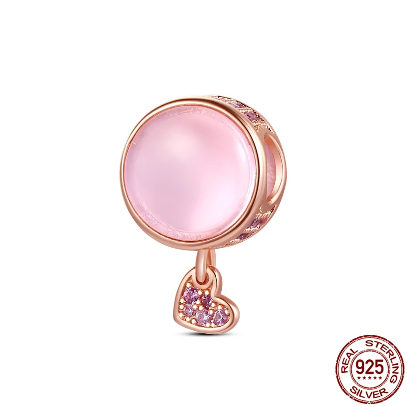 

100% silver color Pink Round Peach Heart Dangle Charm Beads Fit Original Pandora Bracelet Pendant Necklace Jewelry