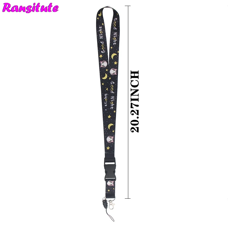 Ransitute хороший ночной Кот ремешок для ключей ID карта мобильный телефон ремень USB