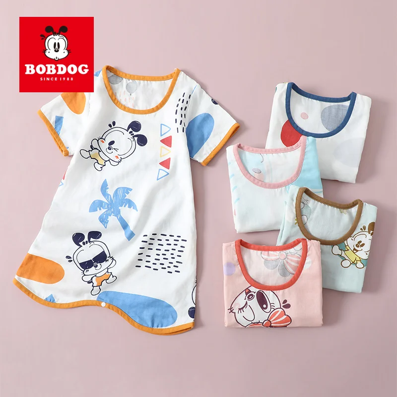 

Спальный мешок для младенцев BOBDOG, с мультяшным принтом, с коротким рукавом, круглым вырезом, летняя, 2022