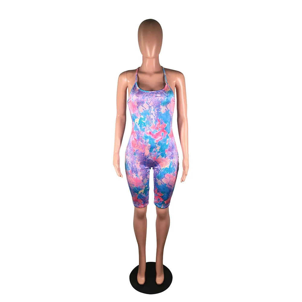 Женские короткие комбинезоны на бретельках без рукавов с принтом