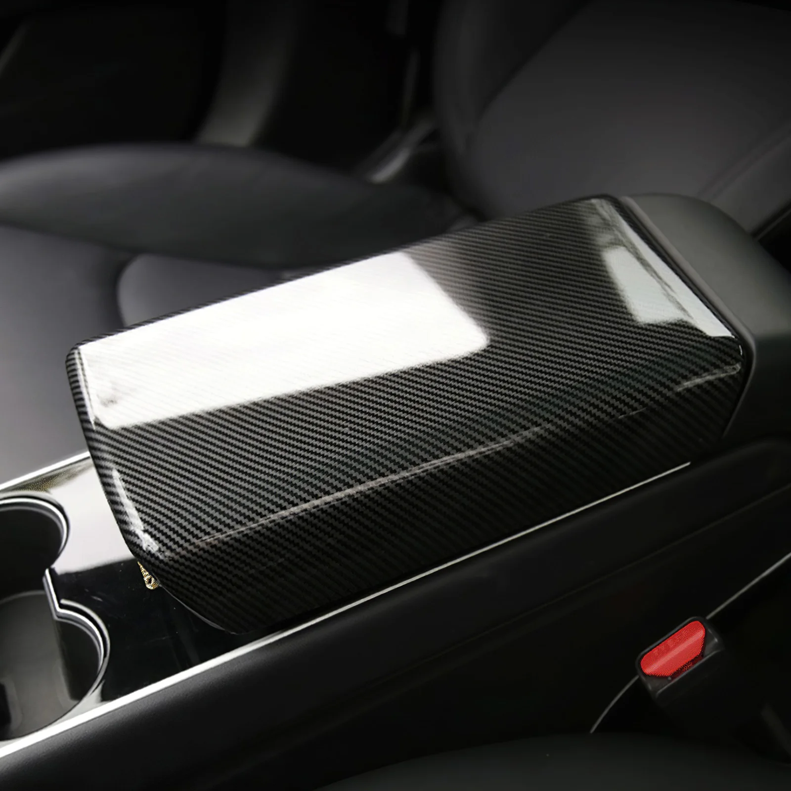 

Onever Armrest Box Sticker Carbon Fiber Pattern Durable Easy Installation Practical Armrest Box Patch for Tesla model 3