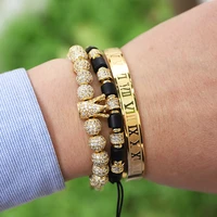 new fashion men jewelry bracelet luxury cz micro pave crown onyx beads stainless steel roman bangle bracelet men