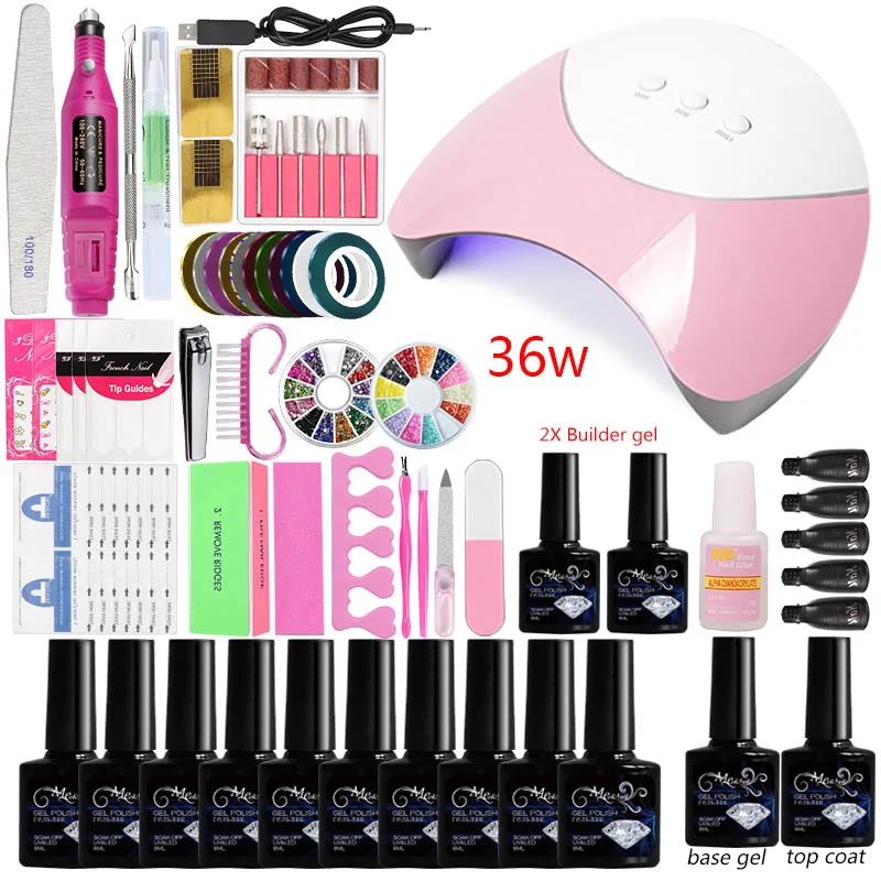36w gel set Машинка для все набор для маникюра кисти для маникюра маникюр маникюрный гель лак набор для наращивания ногтей ногтевой сервис лак для ногтей наборы поли геля сушка для ногтей гель лак set - Цвет: 36w gel set