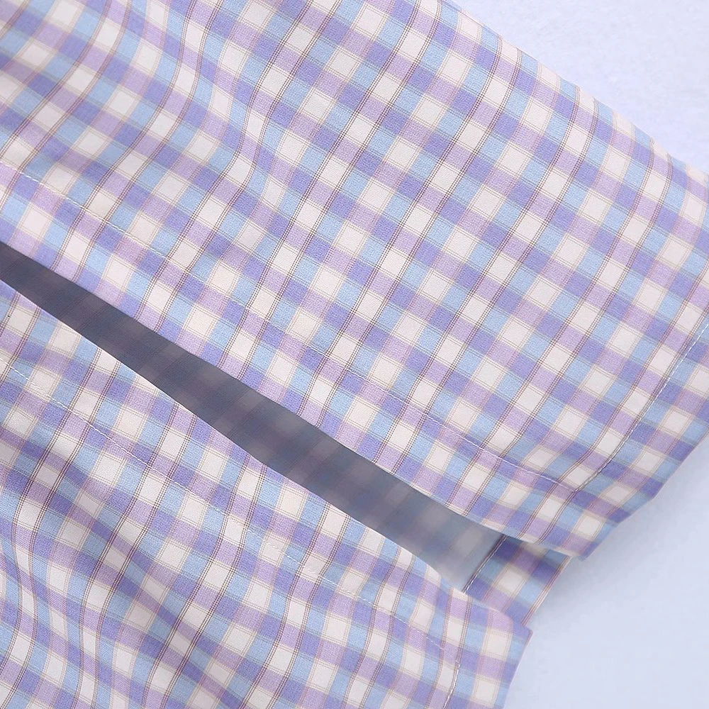 

Unizera Europe and America 2021 summer new high waist knot with side slit small checkered skirt