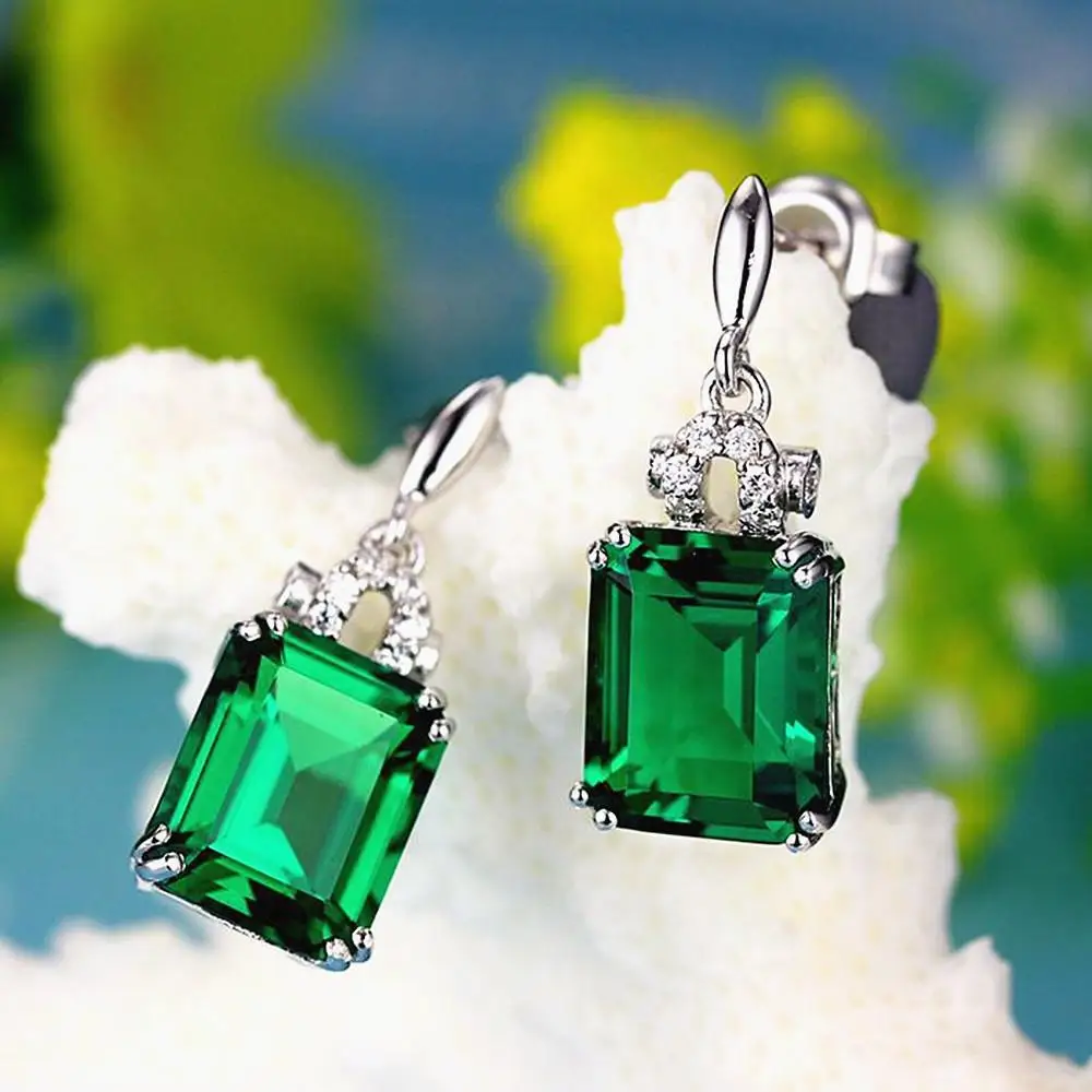 

Vintage emerald gemstones crystal zircon diamonds drop earrings for women 2020 white gold earrings fashion jewelry party Christm