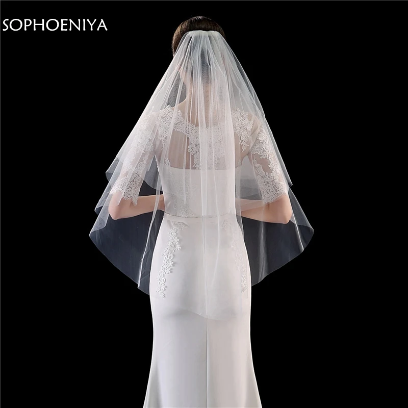 

Фата свадебная двухслойная с гребнем, модная короткая, с обрезанным краем, свадебные аксессуары, 2021