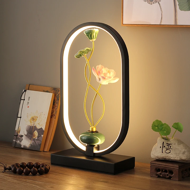 

Creative Bedroom Table Lamp Retro Lotus Bedside Light Chinese Living Room Study Decoration Table Lights Personalized Desk Lights