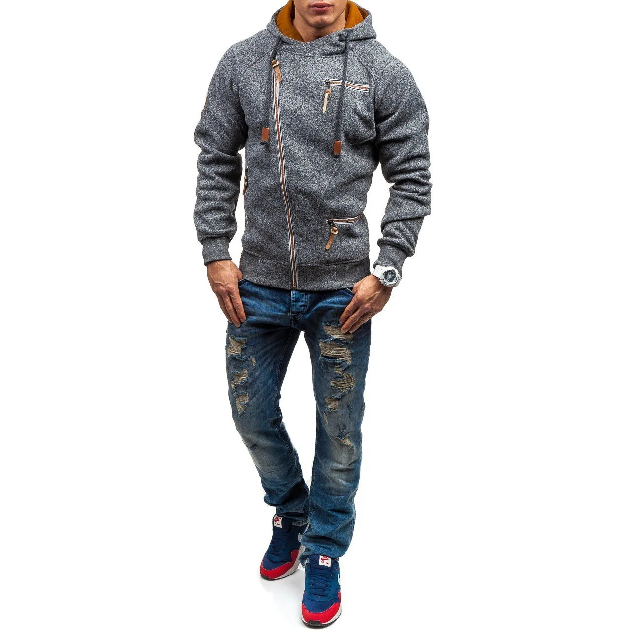 

2021 New Men's Hoodie Personalized Side Zipper Sweater