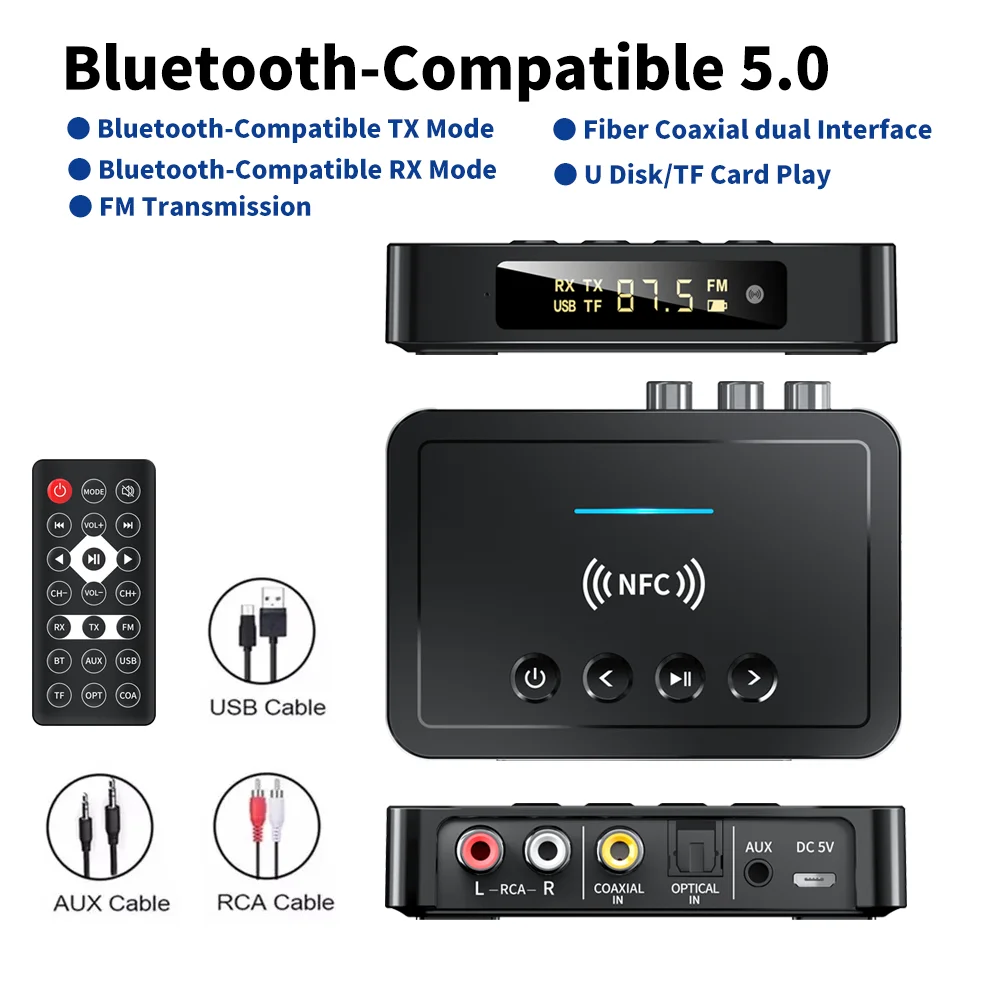 Bluetooth 5,0 приемник передатчик FM стерео AUX 3,5 мм разъем RCA оптический беспроводной гарнитура для звонков NFC bluetooth аудио адаптер ТВ