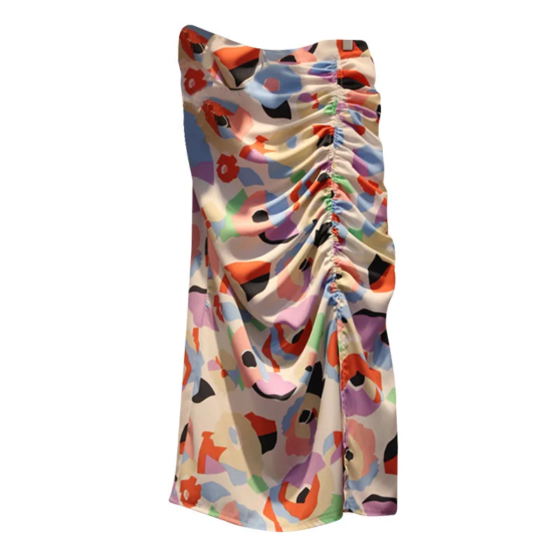 

Spring Summer Print Slim Skirts Womens Korean Fashion High Waist Shirring Faldas Mujer 2021 New A-Line All Match Femme Jupe