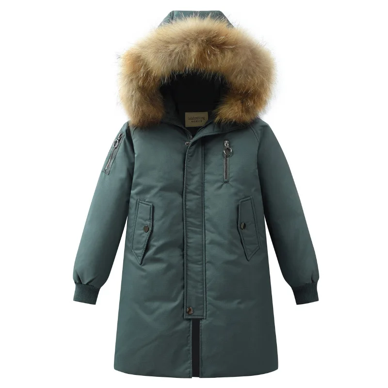Dollplus/пальто для мальчиков зимняя детская куртка-пуховик длинное плотное зимнее пальто для мальчиков детские куртки на утином пуху для мальчиков, верхняя одежда с меховым воротником