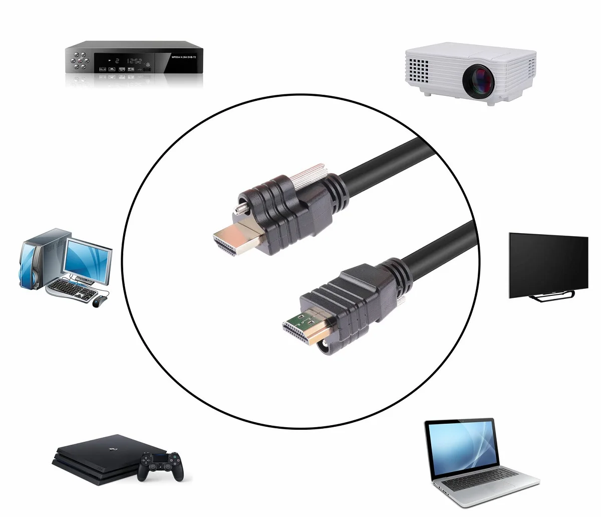 Кабель HDMI со штыревыми соединителями на обоих концах с фиксированными винтами 4K