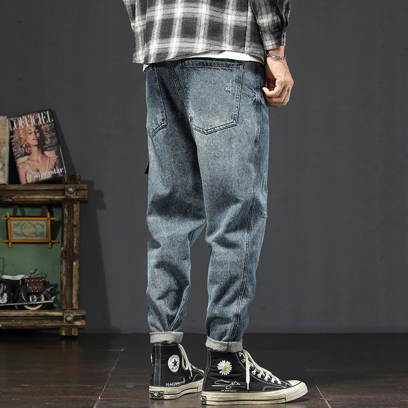Fall/Winter Men's Loose Tide Brand Blue Jeans Casual Hip-hop Style Plus Size Fashion Tooling Camouflage Harem Jeans Trousers