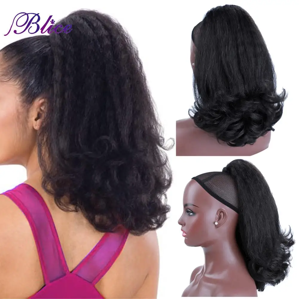 

Blice Drawstring Ponytail Hair Pieces Synthetic Kinky Straight Hair Extensions With Two Combs Warp Ponytails For Women
