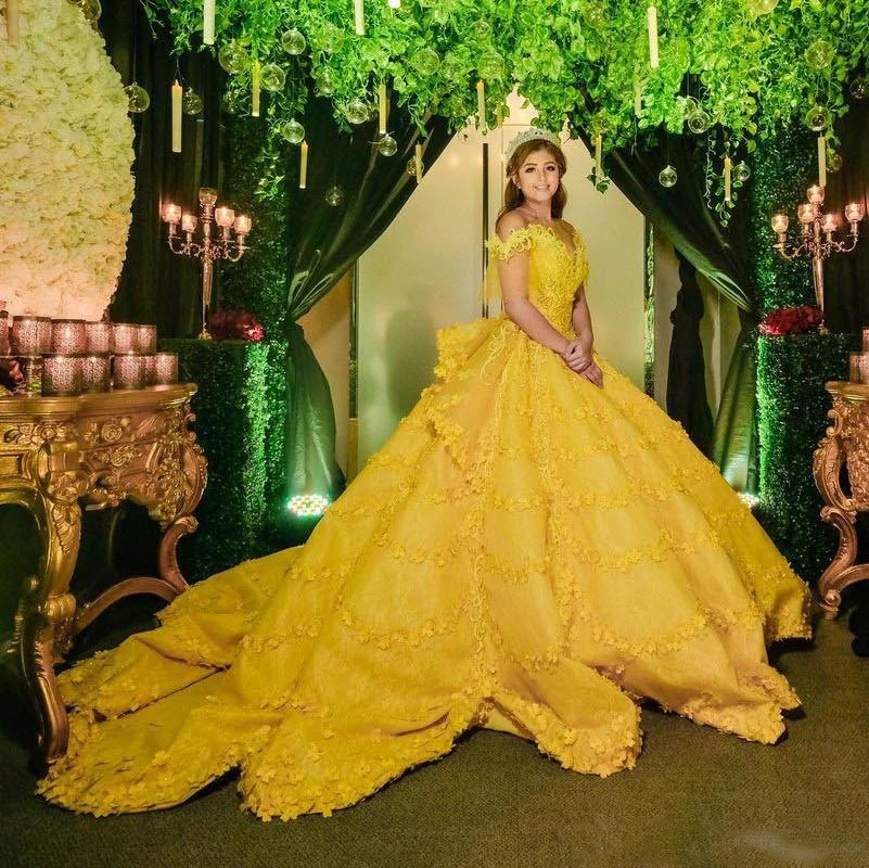 Потрясающее бальное платье свадебные платья желтого цвета с открытыми плечами