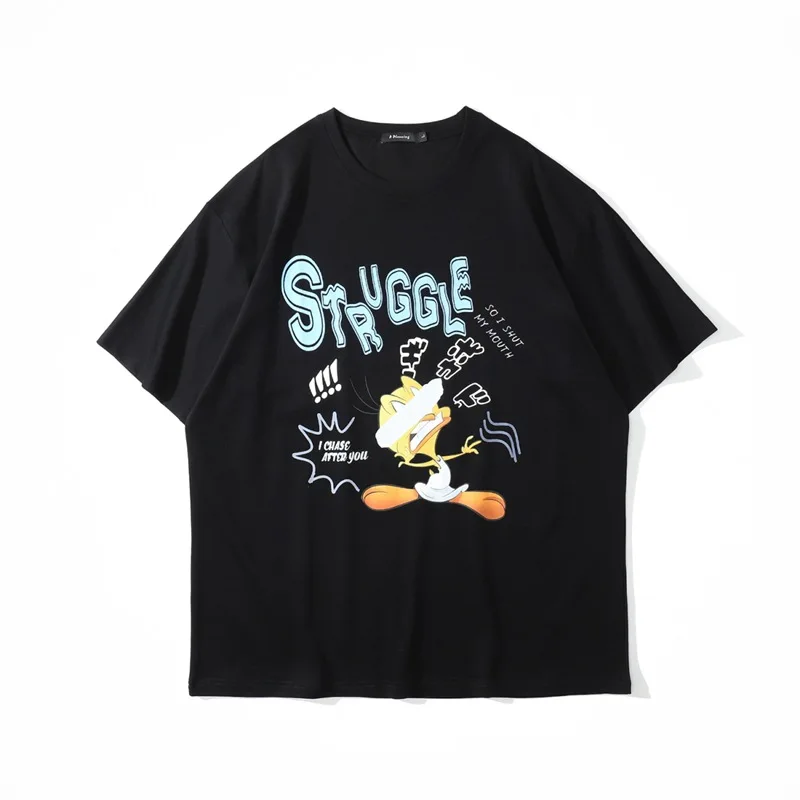 

Cartoon Hong Kong Style Harajuku large short men's youth leisure T-shirt student sports cotton half sleeve round neck top
