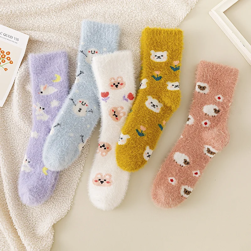 

Plus Velvet Sock Woman Cartoon Animal Women Socks Keep Warm Soft Comfortable Long Casual Cotton Sox Autumn Winter Cute Skarpetki